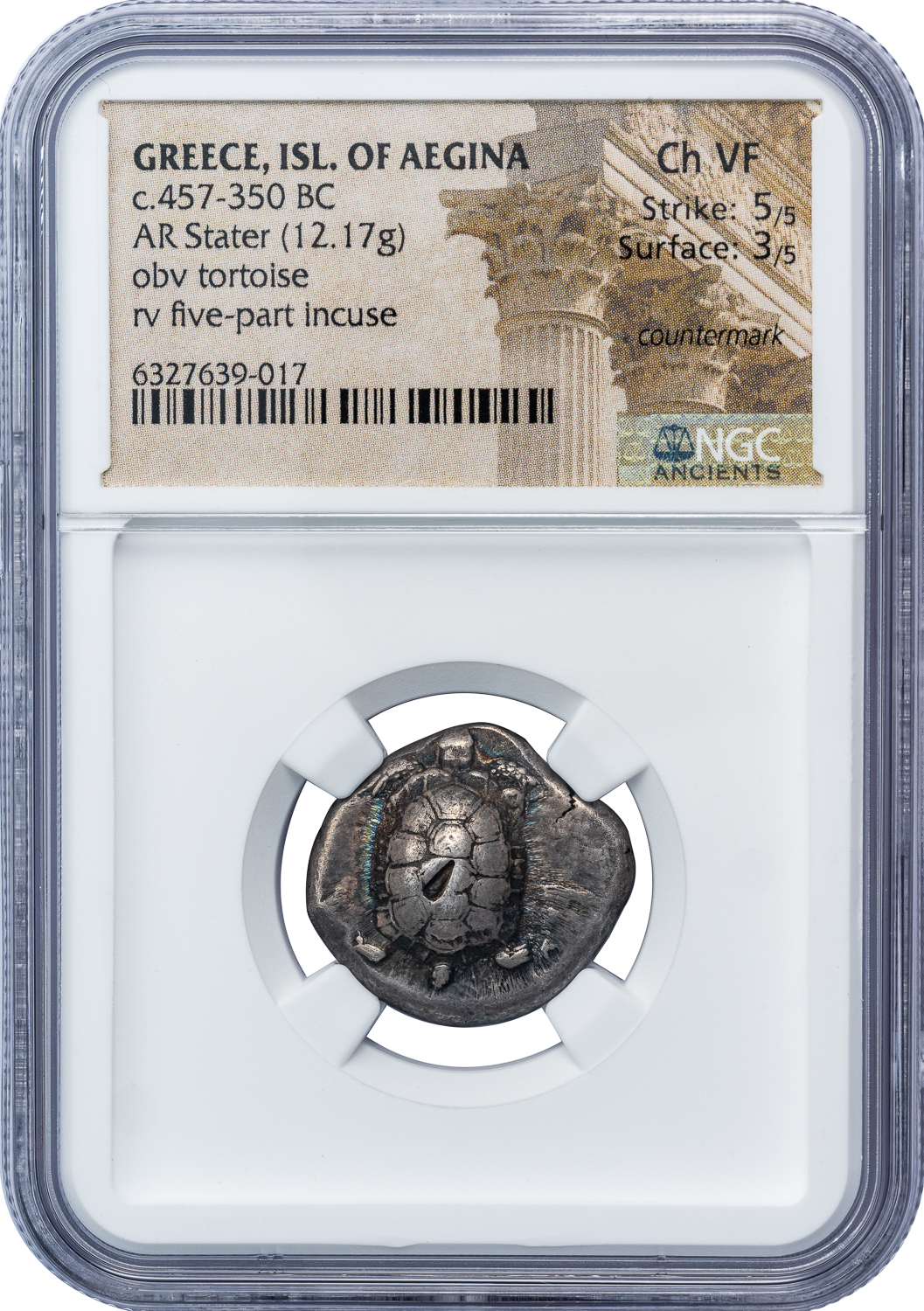 AEGINA SILVER STATER - LAND TURTLE ISSUE OF 445/4-430 BC - CHOICE VF NGC  GRADED GREEK COIN (inv. 18366)