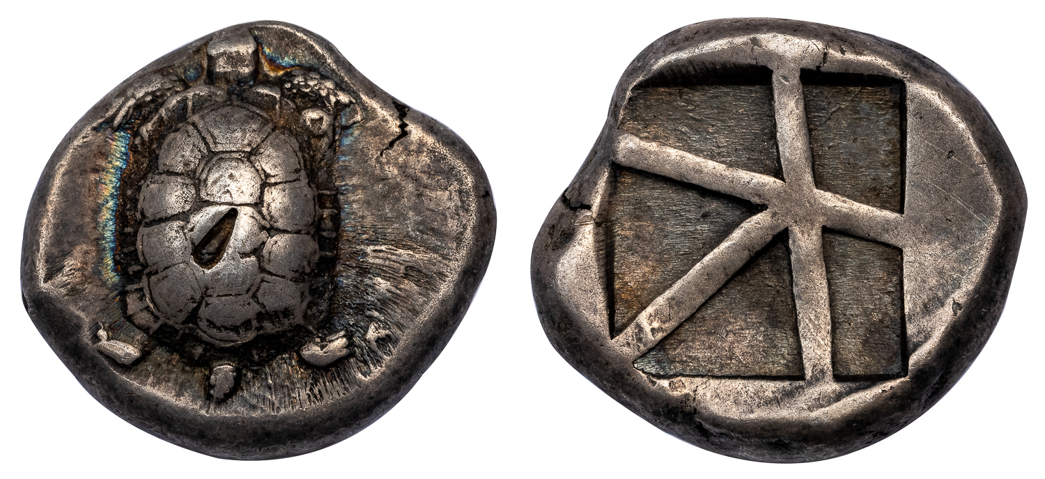 AEGINA SILVER STATER - LAND TURTLE ISSUE OF 445/4-430 BC - CHOICE VF NGC  GRADED GREEK COIN (inv. 18366)