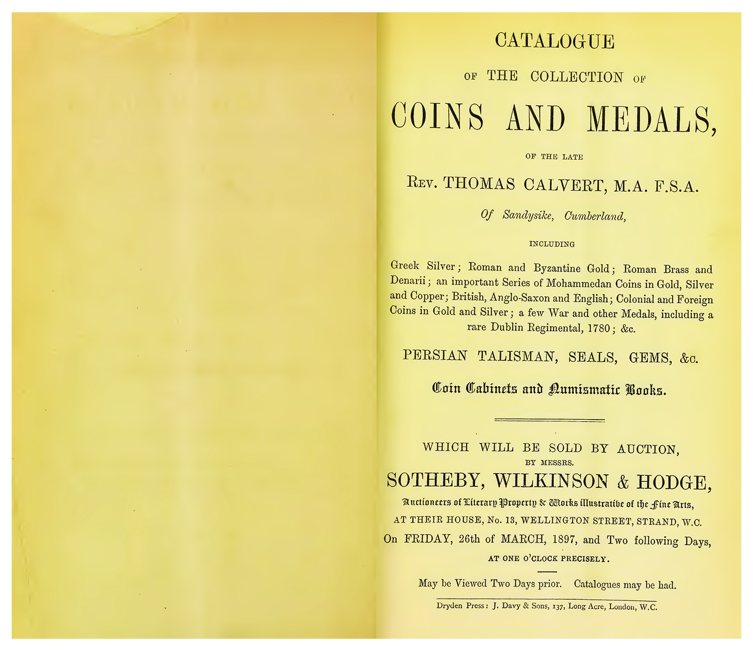 Catalogue of the collection of coins and medals, of the late Rev