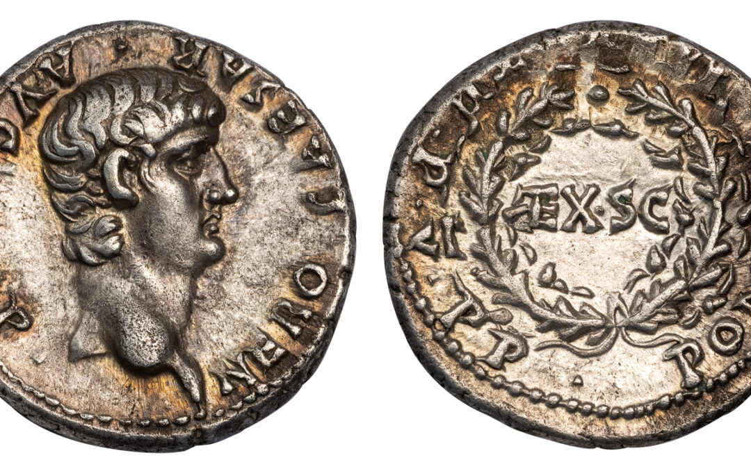 NERO SILVER DENARIUS – YOUTHFUL PORTRAIT ISSUE WITH CORONA CIVICA REVERSE – CHOICE XF STAR NGC GRADED ROMAN IMPERIAL COIN OF THE 12 CAESARS (Inv. 18988)